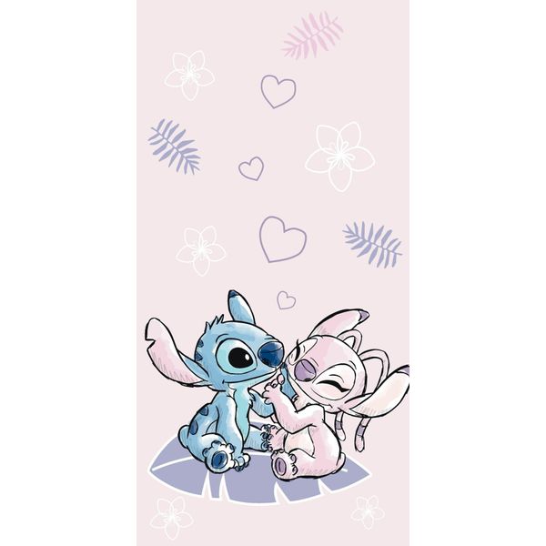 Disney Lilo E Stitch Telo Mare Asciugamano Da Bagno Cuori Fiori Foglie 70 X 140 Cm 100% Cotone-image