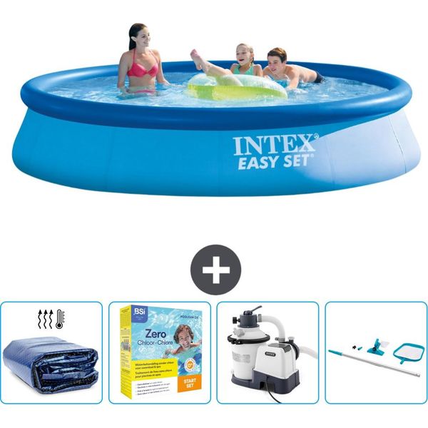 Piscina Gonfiabile Rotonda Intex Easy Set - 396 X 84 Cm - Blu - Include Tenda Da Sole - Pacchetto Manutenzione - Pompa Filtro Per Piscina - Kit Pulizia-image