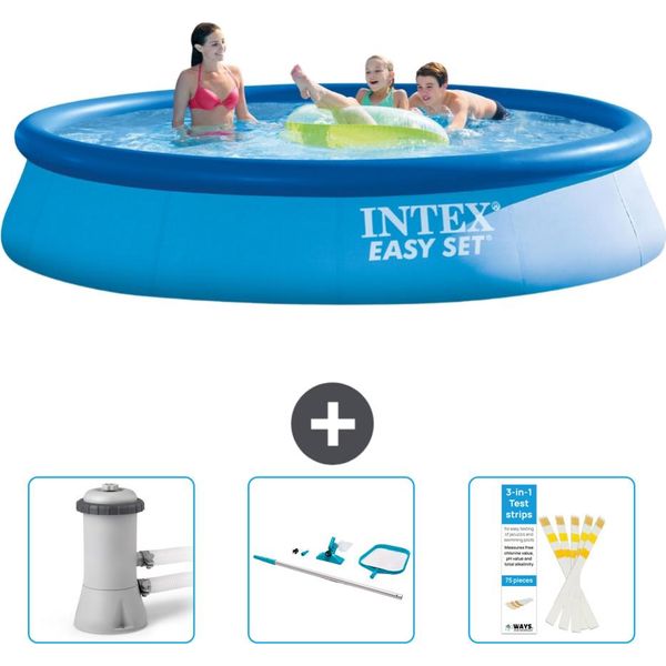 Piscina Gonfiabile Rotonda Intex Easy Set - 396 X 84 Cm - Blu - Include Pompa Filtro Per Piscina - Kit Di Pulizia - Strisce Reattive-image