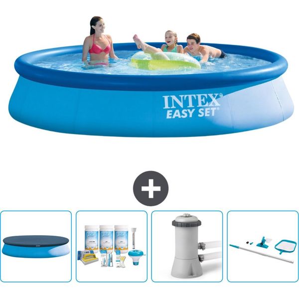 Piscina Gonfiabile Rotonda Easy Set Di Intex - 396 X 84 Cm - Blu - Include Copertura - Pacchetto Manutenzione - Pompa Filtro Per Piscina - Kit Pulizia-image