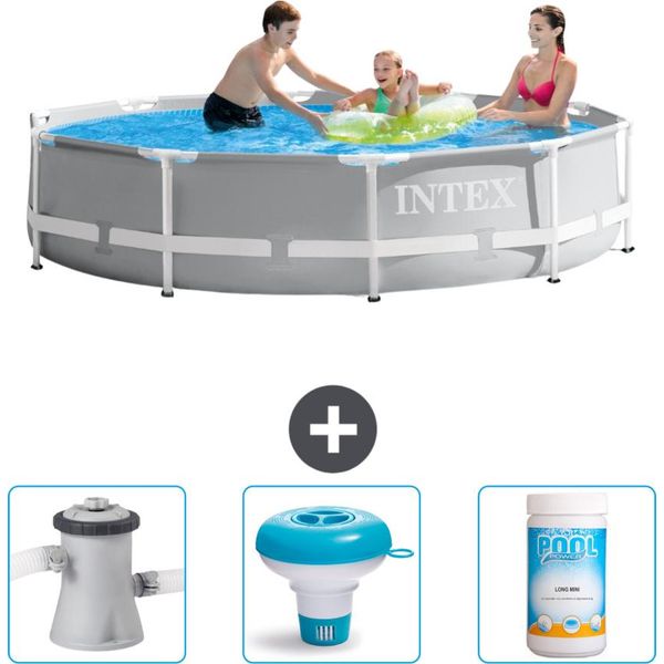 Piscina Intex Con Struttura A Prisma Rotondo - 305 X 76 Cm - Grigio - Pompa Filtro Inclusa Per Piscina - Galleggiante Per Cloro - Cloro-image