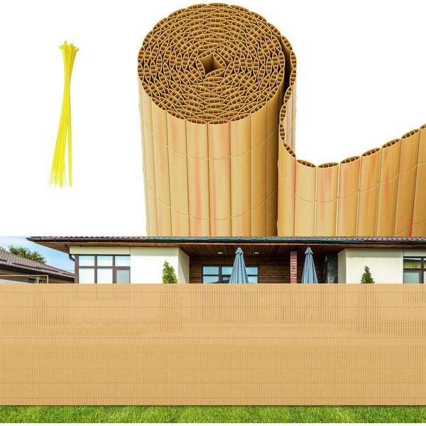 Jayseuw Pvc Privacy Schermo Mat Privacy Recinzione Balcone Frangivento Privacy Schermo Per Recinzione Bambù 140X300Cm-image