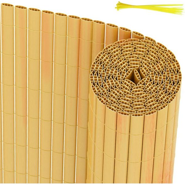 Jayseuw Pvc Privacy Schermo Mat Privacy Recinzione Balcone Frangivento Privacy Schermo Per Recinzione Bambù 140X500Cm-image