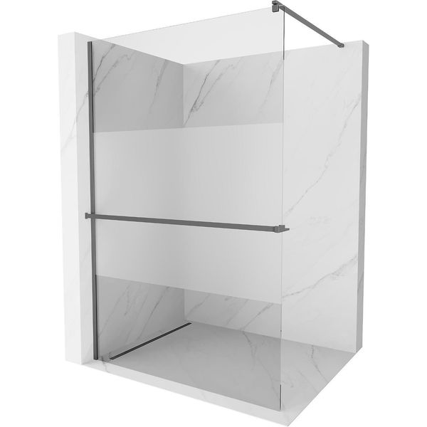 Mexen Kioto+ Parete Doccia Con Mensola Walk-In 70 X 200 Cm, Trasparente/Brinato, Gun Metal - 800-070-121-95-35-image