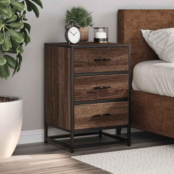 Vidaxl Comodino Marrone Effetto Rovere 40X34,5X60Cm Materiale Legno Metallo-image