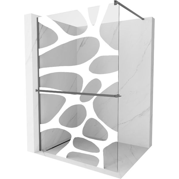 Mexen Kioto+ Parete Doccia Con Mensola Walk-In 130 X 200 Cm, Onda Bianca, Gun Metal - 800-130-121-95-97-image