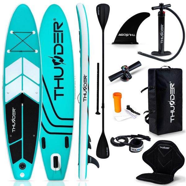 Thunder® Stand Up Paddle Board | Coast Mint| 320X75X15Cm | Mint | Fino A 150Kg | Set Completo | Gonfiabile | Paddleboard | Accessori Sup | Sedile Kayak |-image