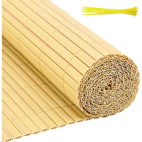 Jayseuw Pvc Privacy Schermo Mat Privacy Recinzione Balcone Frangivento Privacy Schermo Per Recinzione Bambù 100X400Cm-image