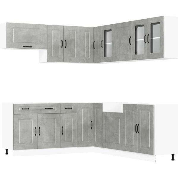 Vidaxl Set Di Mobili Da Cucina 11 Pezzi Kalmar Cemento Grigio Materiale A Base Di Legno-image