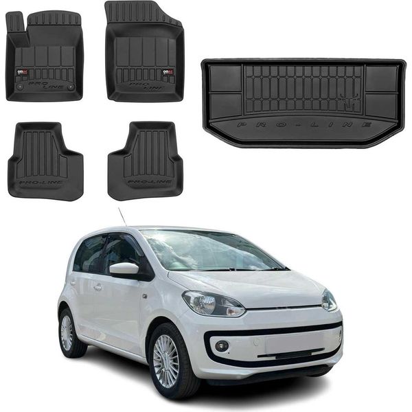 Set Di Tappetini E Fodere Per Bagagliaio Omac Per Vw Up 2011-2016 In Gomma Tpe Nero 5X-image