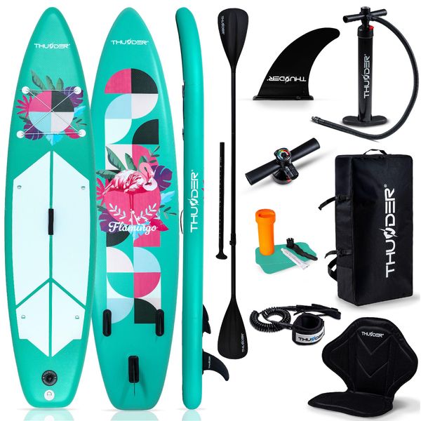 Thunder® | Flami 320 | Tavola Sup Gonfiabile | 320×75×15 Cm | Set Con Sedile Da Kayak, Zaino, Pompa A Doppio Sollevamento, Pagaia | 15 Psi-image
