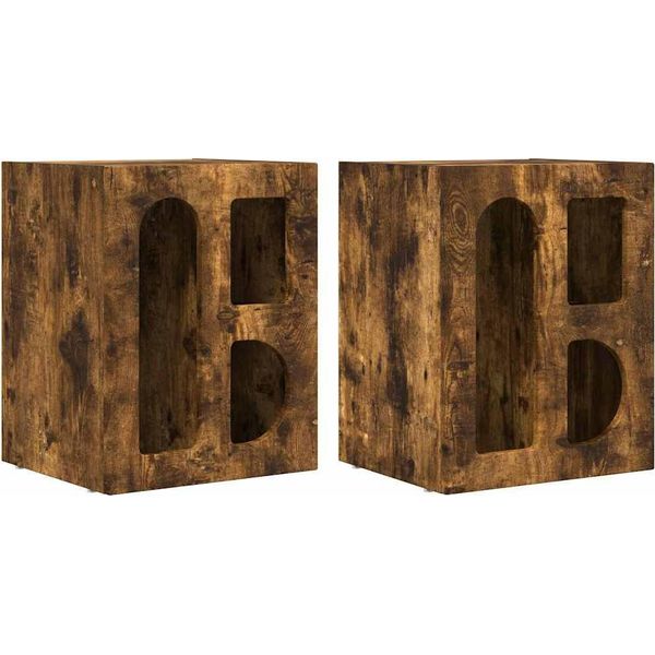 Syfax™ Comodino 2 Pcs Rovere Fumé 40 X 35 X 50 Cm Legno Multistrato-image