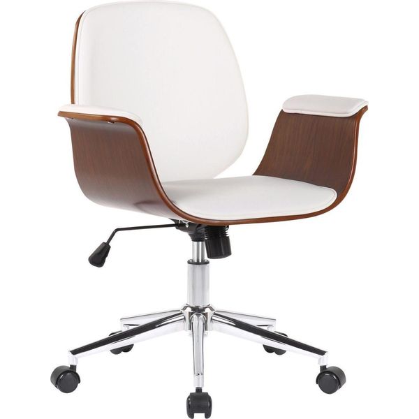 Sedia Girevole Ergonomica - Sedia Da Ufficio - Similcuoio, Facile Da Pulire, Posizione Di Seduta Confortevole | Colore: Noce/Bianco-image