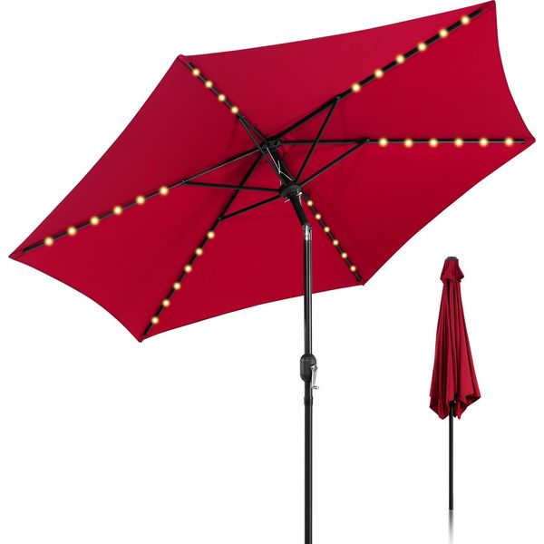Jayseuw Ombrellone A Sbalzo 270 Cm Con Led Solare, Apertura A 30°, Protezione Uv, Manovella - Rosso - Ombrellone Da Giardino Ombrellone A Sbalzo-image