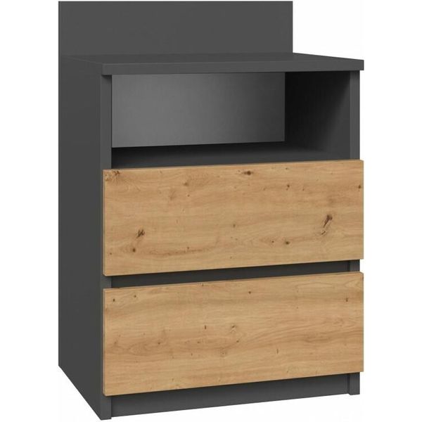 Comodino "Milwa"" Per La Camera Da Letto Con 2 Cassetti, Ripiano, In Rovere Artisan - Antracite, 40 X 32 X 59 Cm"-image