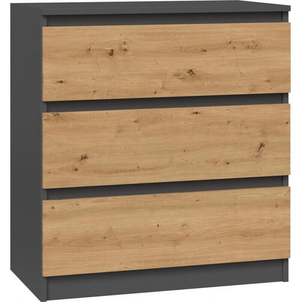 Cassettiera "Mirabell"" Per Camera Da Letto, Con 3 Cassetti In Rovere Artisan - Antracite, 70 X 40 X 75 Cm"-image