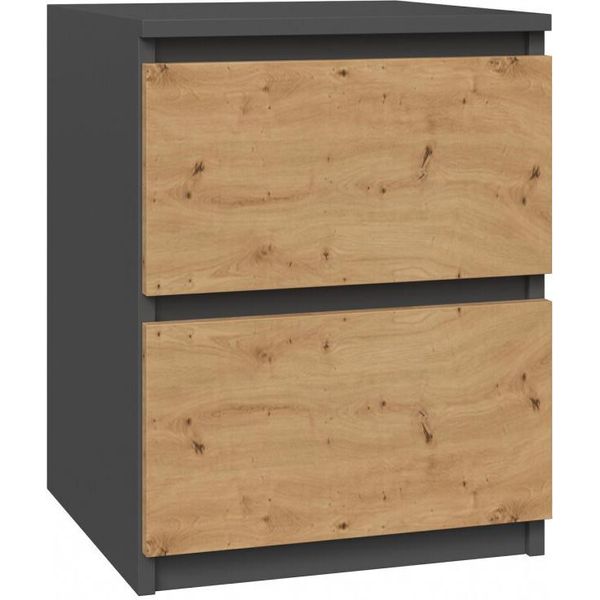 Comodino "Milwa V"" Per La Camera Da Letto Con 2 Cassetti In Rovere Artisan - Antracite, 40 X 32 X 59 Cm"-image