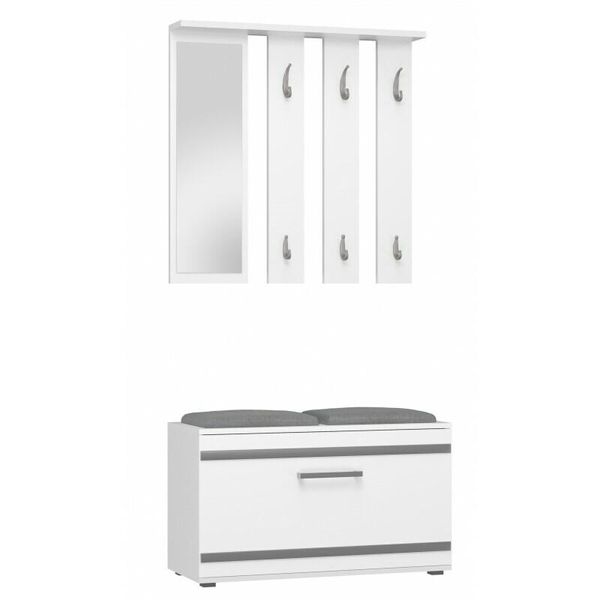 Armadio Da Corridoio "Oplex"" Con Scarpiera, Panca, Specchio E Appendiabiti Nel Colore Bianco, 85 X 35 X 180 Cm."-image
