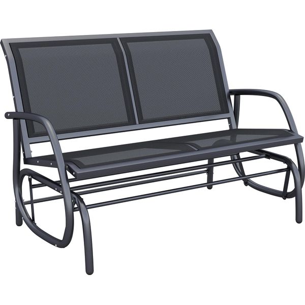 Fortuna Lai Sedia A Dondolo 2 Posti Panchina Da Giardino Altalena Da Giardino Panchina Panchina Da Parco Mobili Da Giardino In Metallo Nero 120 X 70 X 88 Cm-image