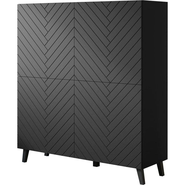 Cassettiera Highboard Phuket 120X39X128Cm 4 Ante Colore Selezionabile, Motivo A Spina Di Pesce Nero-image