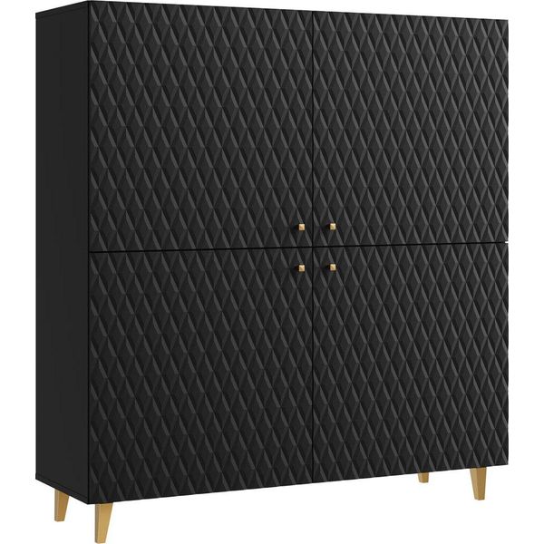 Cassettiera Highboard Phuket 120X39X128Cm 4 Ante Colore Selezionabile, Motivo Diamante Nero Grafite-image