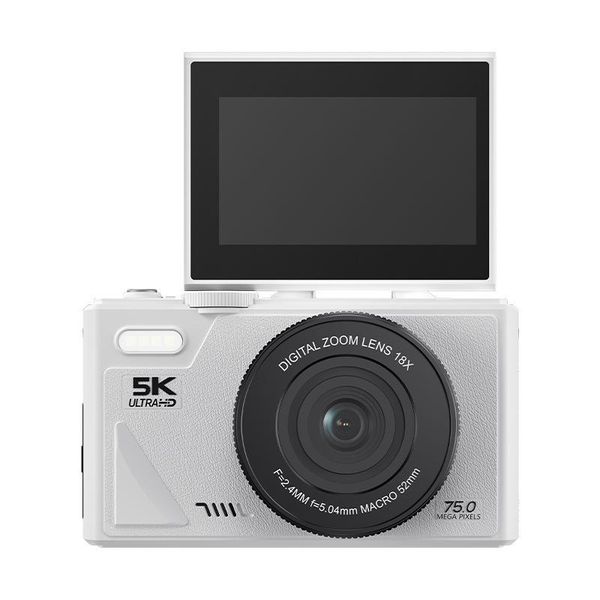 Fotocamera Zelurxx 5K, Fotocamera Digitale Da 64 Gb Con Schermo Rotante, Zoom 18X, 6400 W, Wlan, Qualità Hd, Bianco-image