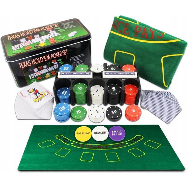 Set Da Poker O Da Dadi In Astuccio, 200 Fiches, 2 Mazzi Di Carte-image