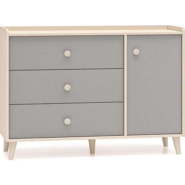 Cassettiera Mevel 120X40X85Cm Colore Selezionabile A 1 Anta, Sabbia Del Deserto / Grigio Palladio-image