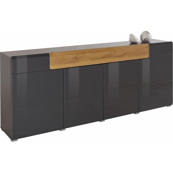 Credenza Tartu Cassettiera 208X39X83Cm Colore Selezionabile A 4 Ante, Antracite / Antracite Lucido - Rovere Vecchio-image