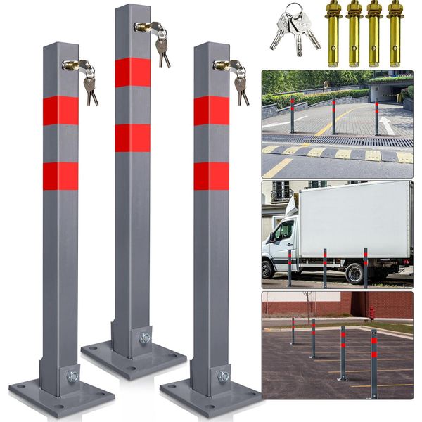 Bettizia Barriera Posticcia 3X Barriera Per Parcheggio Pieghevole 66Cm Bloccabile In Acciaio Inox-image