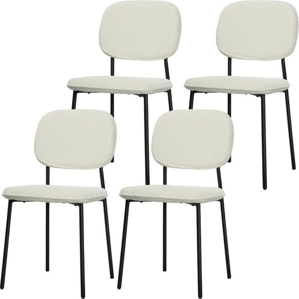 Fortuna Lai Set Di 4 Sedie Da Pranzo Sedia Da Cucina Con Schienale, Effetto Velluto, Sedia Imbottita, Sedie, Sedia Da Soggiorno Con Gambe In Acciaio Per Tavolo Da Pranzo, Bianco-image