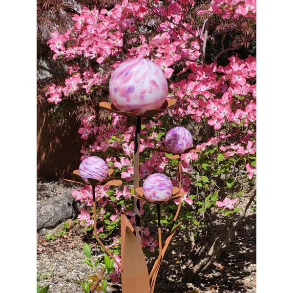 Fiore Di Vetro In Acciaio Inox Ferrum, Sfere Rosa-Viola-image