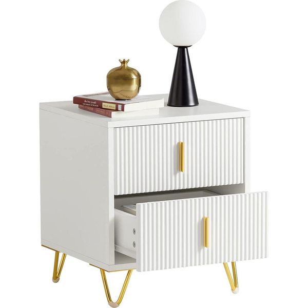 Sobuy Comodino Con 2 Cassetti - Tavolino - Tavolino Da Divano - Tavolino Da Salotto - Tavolino Da Camera Da Letto - Comodino Con 2 Cassetti Per Soggiorno-image