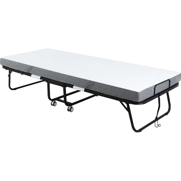Fortuna Lai Letto Pieghevole Per Ospiti Con Rotelle, Acciaio+Schiuma, Bianco+Nero, 200X75X42,5 Cm-image