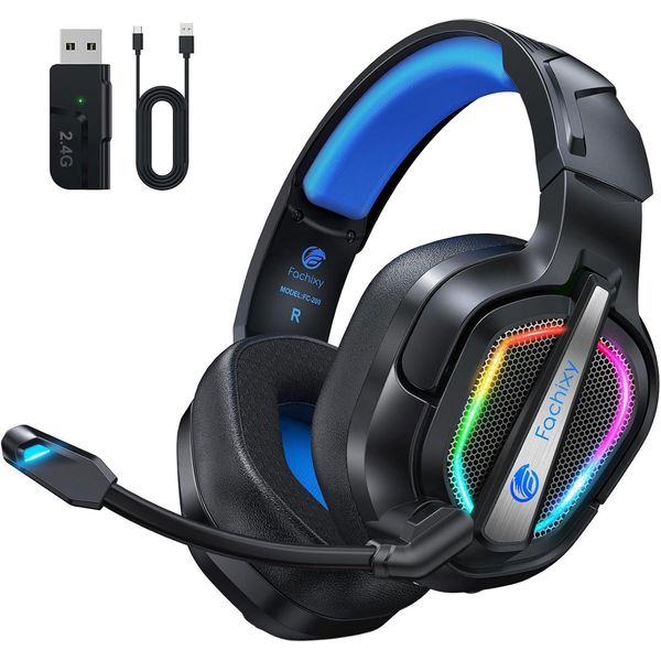 Cuffie Over-Ear, 2.4G Con Microfono Per PS5, PS4, Pc, Switch, Cuffie Da Gioco Pieghevoli, Cancellazione Del Rumore A Bassa Latenza, Con Luce Led, Durata Della Batteria 40H-image
