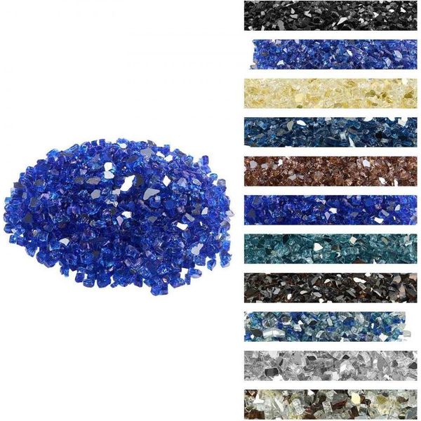 Rocce Di Vetro Da 9 Kg - Vetro Da Fuoco Da 12,7 Mm - Pietre Di Vetro Decorative - Perle Di Fuoco In Blu Cobalto Per Il Camino E La Decorazione Della Casa-image