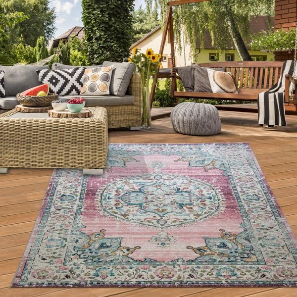 Tappeto Orientale Tappeto Da Salotto Per Esterni Vintage In Rosa Dimensioni - 80 X 300 Cm-image