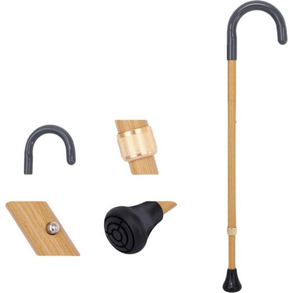 Inf Bastone Da Passeggio In Lega Di Alluminio Effetto Legno Con Impugnatura In Silicone E Maniglia Di Supporto-image
