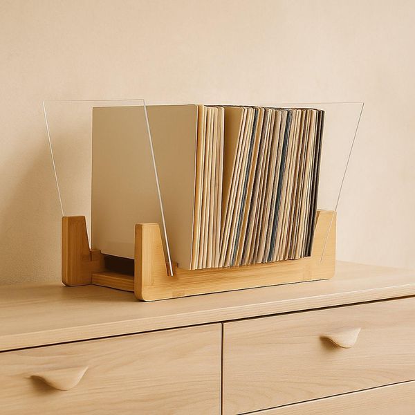 Porta Dischi In Vinile, Supporto In Bambù Per 50 Lp-image