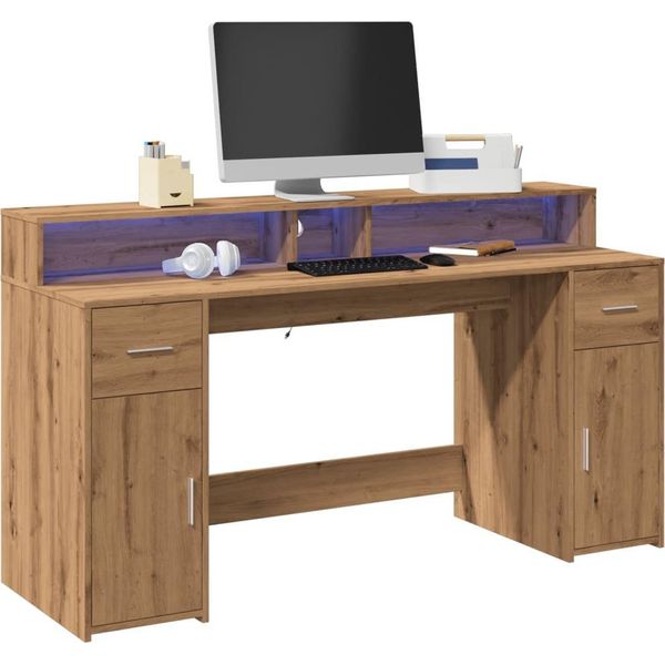 Maison Exclusive - Scrivania Con Luci Led Rovere 160X55X91 Cm In Legno Multistrato-image