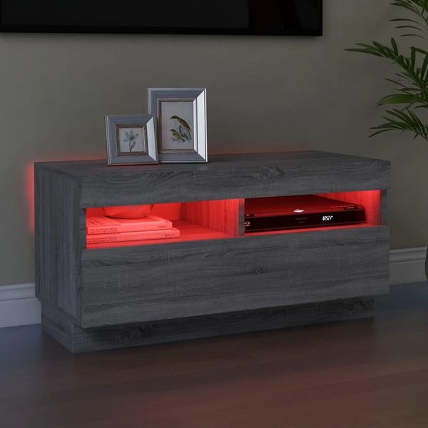 The Living Store Mobile Tv Con Luci Led Grigio Sonoma 80X35X40 Cm-image