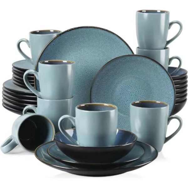 Servizio Da Tavola Morencia - 32 Pezzi - 8 Persone - Piatti Da Portata, Piatti Fondi E Piatti Da Colazione - Verde - Ceramica-image