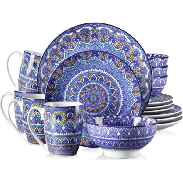 Zafiro Set Da Portata - 16 Pezzi - 4 Persone - Piatti Per La Cena, Piatti Fondi E Piatti Per La Colazione - Blu - Ceramica-image