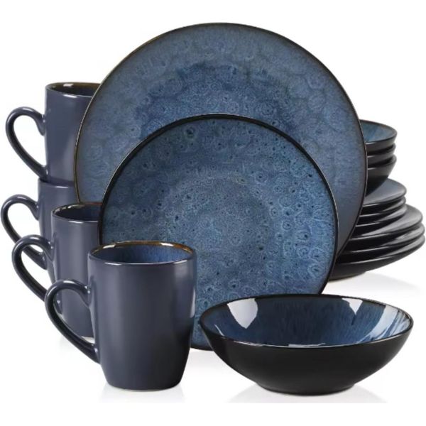 Servizio Da Tavola Celestia - 16 Pezzi - 4 Persone - Piatti Fondi, Piatti Da Pranzo E Piatti Da Colazione - Blu - Ceramica-image