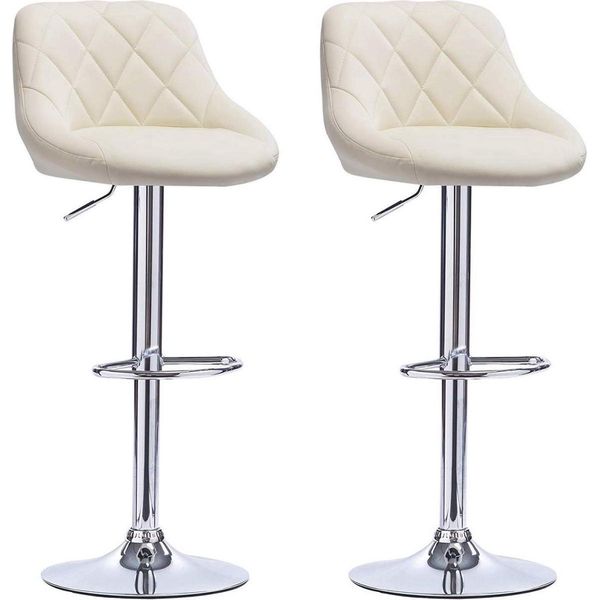 Sgabello Da Bar Di Design - Crema - Ergonomico - Con Schienale - Regolabile In Altezza - Set Di 2-image