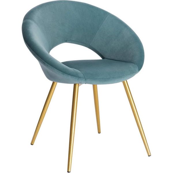 Sedia In Velluto - Turchese - Sedia Da Pranzo - Con Braccioli - Sedia Da Riunione - Gambe In Metallo Dorato - 1 Pezzo - Altezza Seduta 47Cm-image