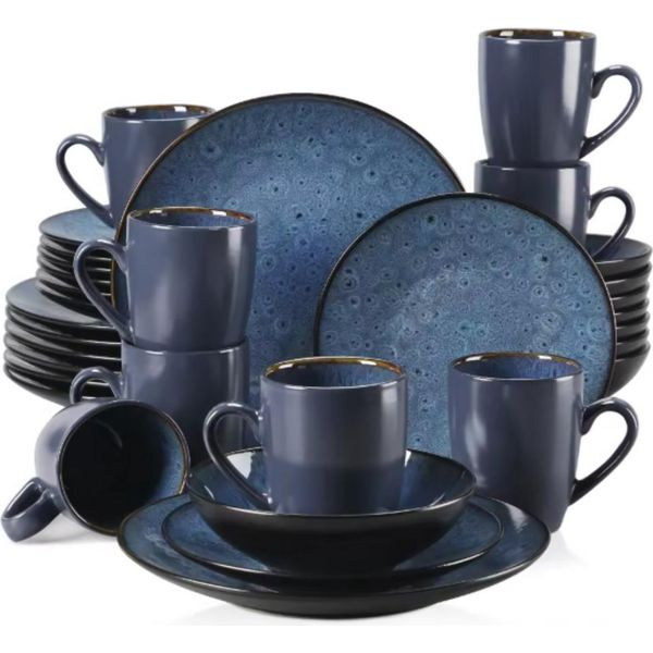 Servizio Da Tavola Tida - 32 Pezzi - 8 Persone - Piatti Da Portata, Piatti Fondi E Piatti Da Colazione - Blu - Ceramica-image