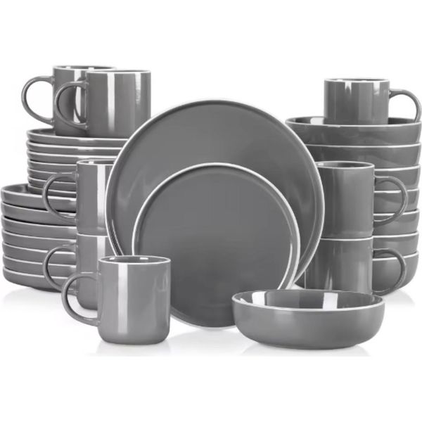 Set Da Portata Belviano - 32 Pezzi - 8 Persone - Piatti Per La Cena, Piatti Fondi E Piatti Per La Colazione - Grigio - Ceramica-image