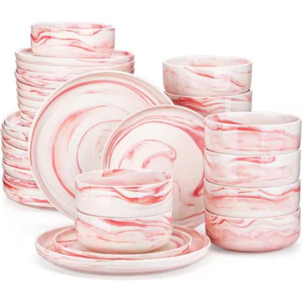 Servizio Da Tavola Dynastic - 36 Pezzi - Ceramica Rosa - Piatti Da Pranzo E Da Colazione - 12 Persone-image