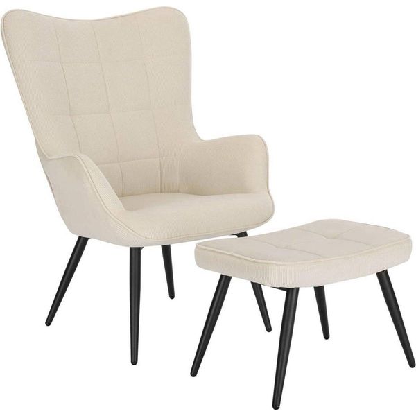 Poltrona Bolt Edge - Cordino Beige - Con Sgabello - Braccioli - Soggiorno-image